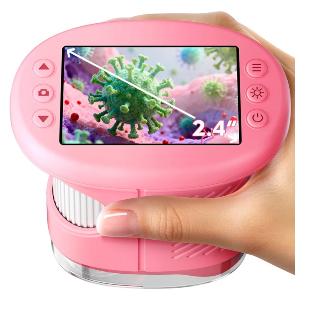 4K 1000X Digital Microscope for Kids with Long Distance Viewing & 2.4" Screen